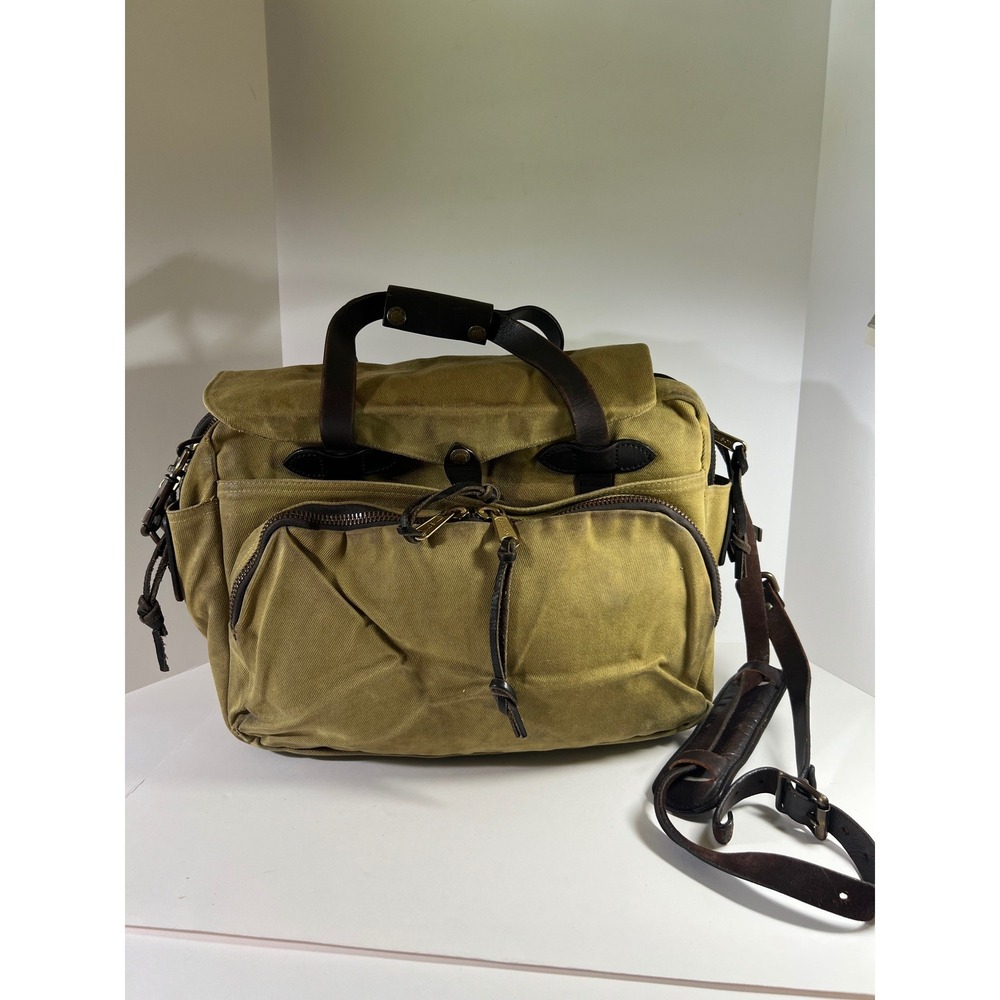 Filson 258 Rugged Twill Padded Briefcase Computer Bag Canvas Leather OtterGreen